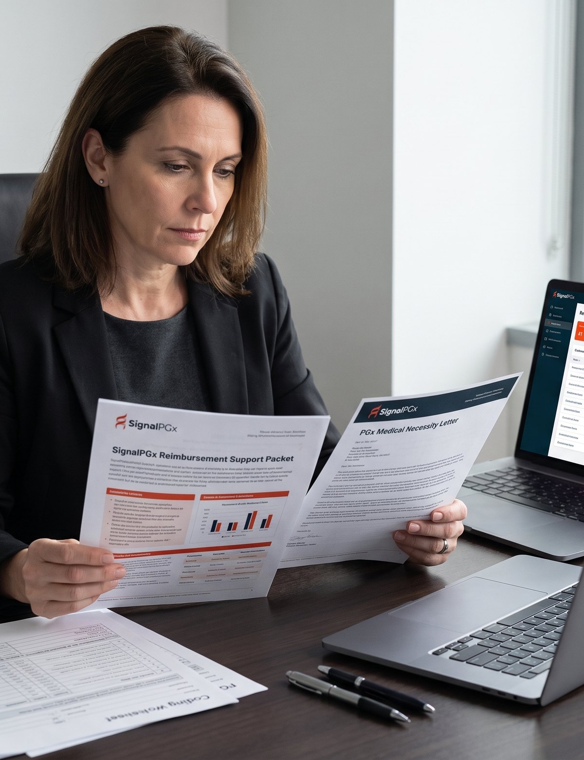 Prescriber reviewing a printed SignalPGx pharmacogenomics report