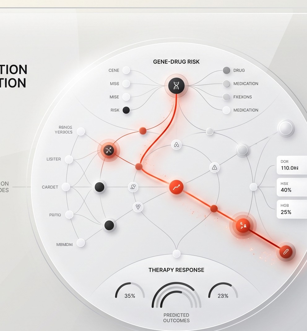 SignalPGx medication simulator: a gene-drug risk network tracing a genotype to a flagged medication and predicted therapy response